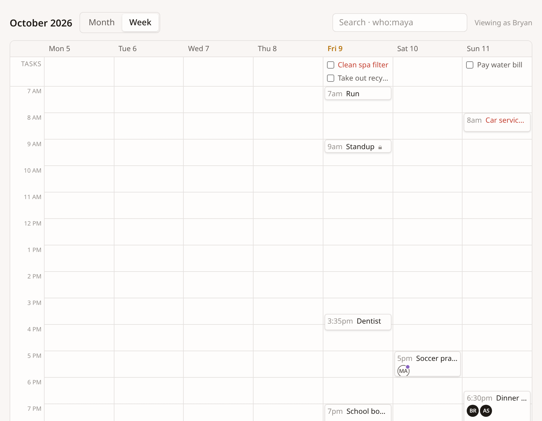 Week view with events and tasks together